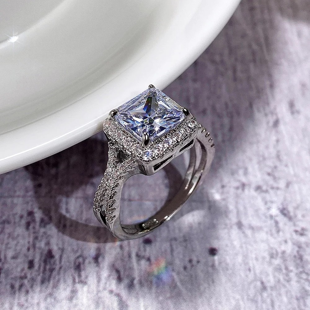 New Square Shape Luxury 925 Silver Elegant Diamond Ring 💍 - Picture 6 of 6